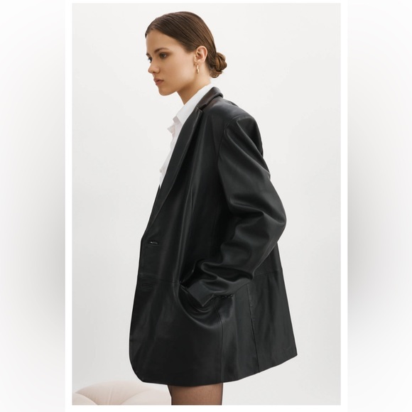 NWT Lamarque Black Felina Oversized Leather Blazer Size Large $675+ - Picture 5 of 15